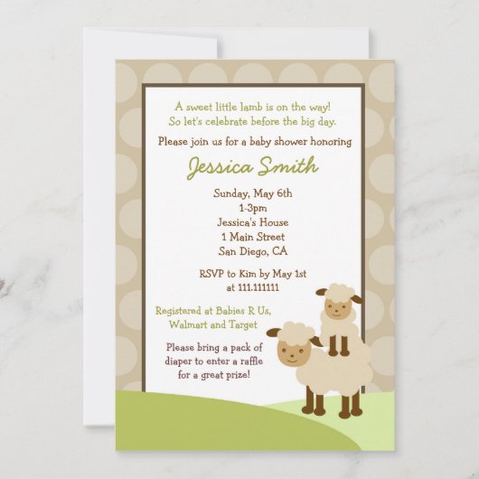 Invitation Neutre du Baby shower des moutons de Ba (Devant)