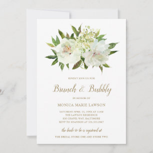 Invitation Neutre Floral Blanc ivoire Brunch et Bubbly