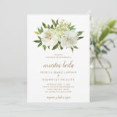 Invitation Neutre Floral Blanc ivoire Or espagnol Mariage (Debout devant)