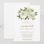 Invitation Neutre Floral Blanc ivoire Or espagnol Mariage (Devant / Derrière)