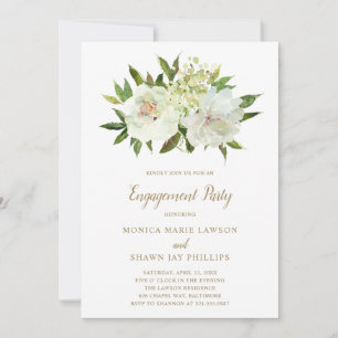 Invitation Neutre Floral Blanc Ivory Gold Party