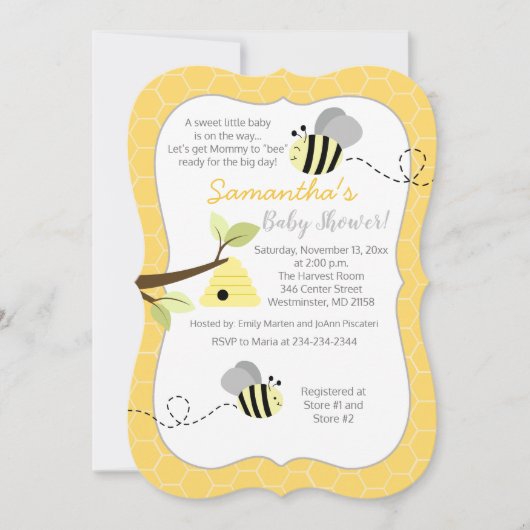 Invitation neutre gris jaune Bumble Bee (Devant)