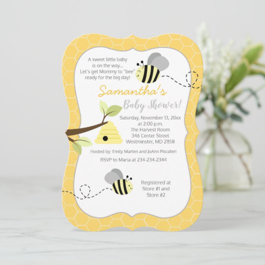Invitation neutre gris jaune Bumble Bee (Debout devant)