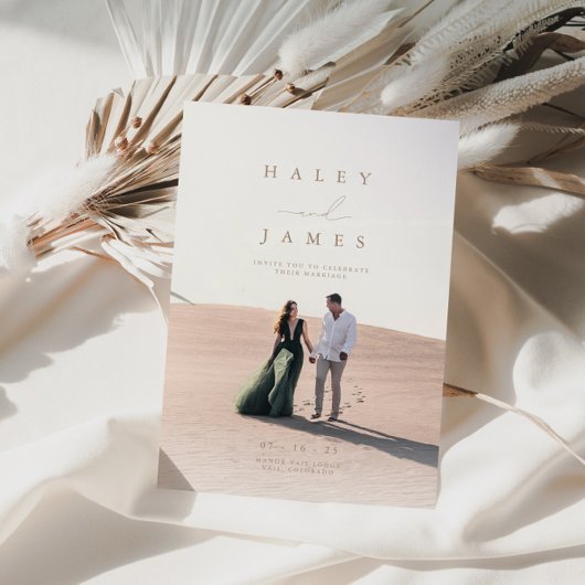 Invitation Neutre Minimaliste Chic Script Photo Mariage Invit
