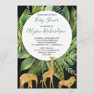 Invitation Neutre noir de genre de baby shower de safari d'or