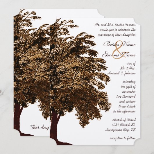 Invitation Neutre Terre Hues Boho Forest Chêne Mariage (Devant / Derrière)