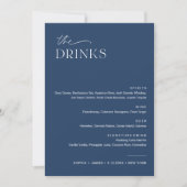Invitation NEVE Navy Mariage Drink Bar Menu 5x7 Card (Devant)