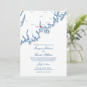 Invitation New Bedford MA Map Elegant Navy Blue Wedding (Debout devant)