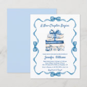 Invitation new chapter begins blue ribbon books baby shower (Devant / Derrière)