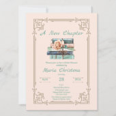 Invitation New Chapter Begins Bridal Shower Book Stack Floral (Devant)