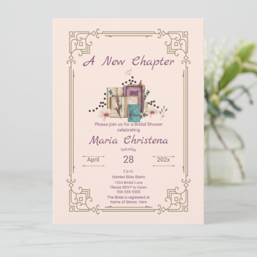 Invitation New Chapter Begins Bridal Shower Floral Beginnings (Debout devant)
