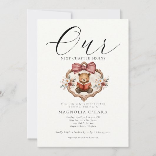 Invitation New Chapter Begins Storybook Floral Baby Shower (Devant)