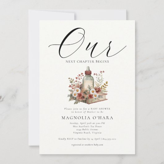 Invitation New Chapter Begins Storybook Floral Baby Shower (Devant)