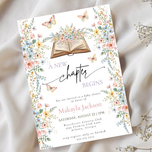 Invitation New Chapter Begins Storybook flowers Baby Shower