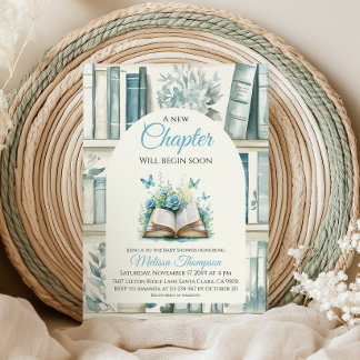 Invitation New Chapter Blue Boy Library Book Baby Shower