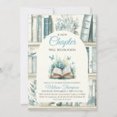 Invitation New Chapter Blue Boy Library Book Baby Shower (Devant)