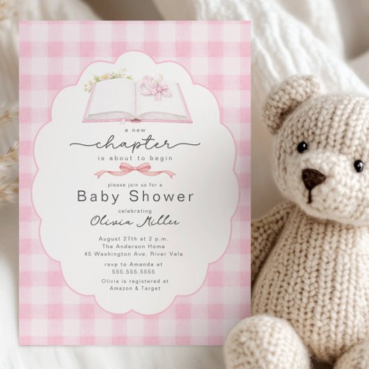 Invitation New Chapter Pink Book Baby Shower Invite