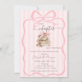 Invitation New Chapter Pink Bow Stripes Baby Shower (Devant)