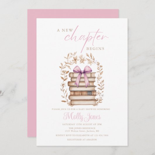 Invitation New Chapter Storybook Pink Baby Shower All In One (Devant / Derrière)