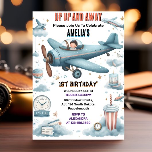 Invitation New Cloud 9 Fly Cute Sky Joy Avion 1er Anniversair