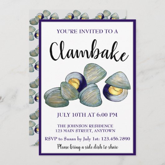 Invitation New England Clambake Beach Summer Seood Dinner (Devant / Derrière)