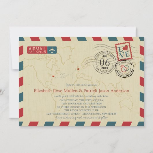 Invitation New Jersey / UK Airmail | Mariage (Devant)