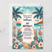 Invitation New Joy hula Luau Surf aloha hawaiian 1er annivers (Devant)