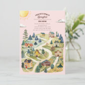Invitation New Kid Hometown Watercolor Pink Fall Baby shower (Debout devant)