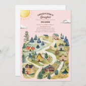 Invitation New Kid Hometown Watercolor Pink Fall Baby shower (Devant / Derrière)