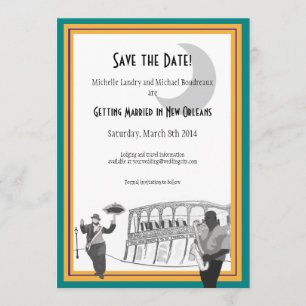 Invitation New Orleans Jazz Save the Date (turquoise & or)