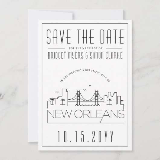 Invitation New Orleans Mariage Styliszed Skyline Enregistrer (Devant)