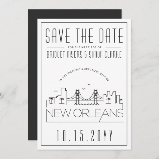 Invitation New Orleans Mariage Styliszed Skyline Enregistrer  (Devant / Derrière)