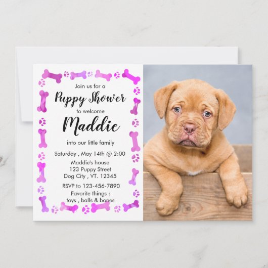 Invitation New Puppy - Rose Girl New Pet - Chien Birthday Pup (Devant)