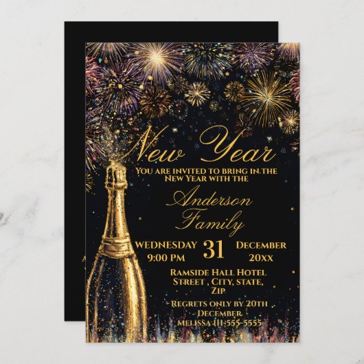 Invitation New Year Bubbly Celebration (Devant / Derrière)