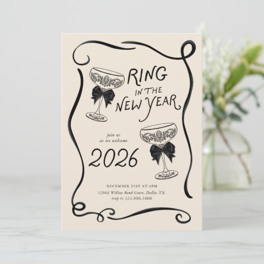 Invitation New Year’s Eve Hand Drawn Party Invite (Debout devant)
