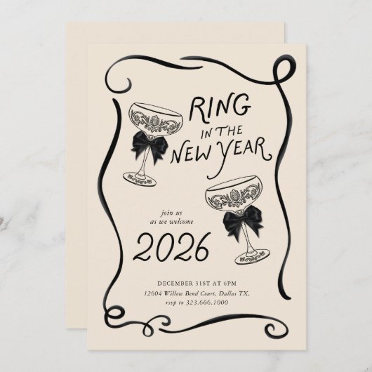 Invitation New Year’s Eve Hand Drawn Party Invite (Devant / Derrière)
