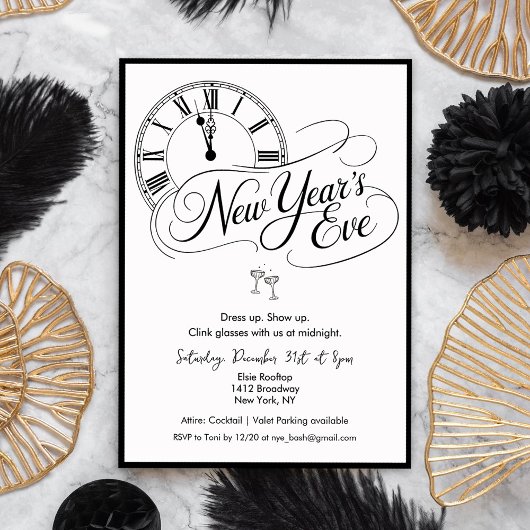 Invitation New Year's Eve Black and White Cocktail Party