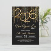 Invitation New Year's Eve Party Black & Gold Confetti (Debout devant)