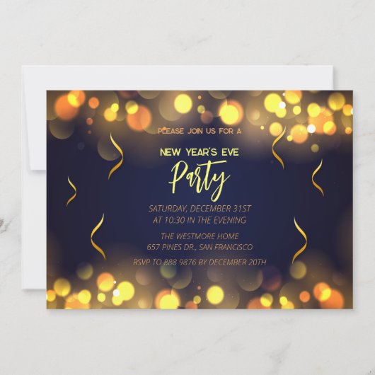 Invitation New Year's Eve Party faux gold foil (Devant)