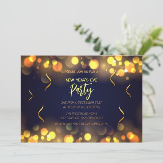 Invitation New Year's Eve Party faux gold foil (Debout devant)