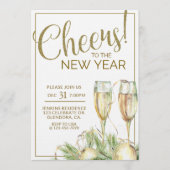 Invitation New Years Party, Cheers, Gold, Elegant  (Devant)