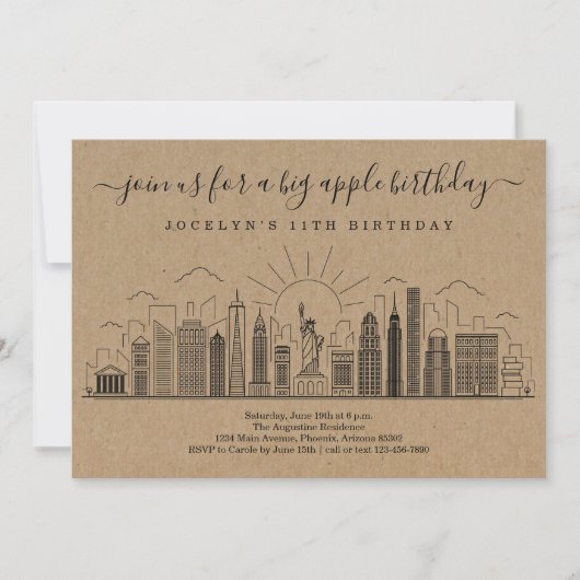 Invitation New York City Big Anniversaire Apple Party (Devant)