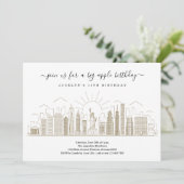 Invitation New York City Big Anniversaire Apple Party Gold (Debout devant)