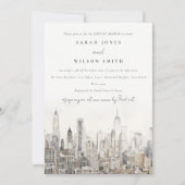 Invitation New York City Skyline Aquarelle Couples Douche (Devant)