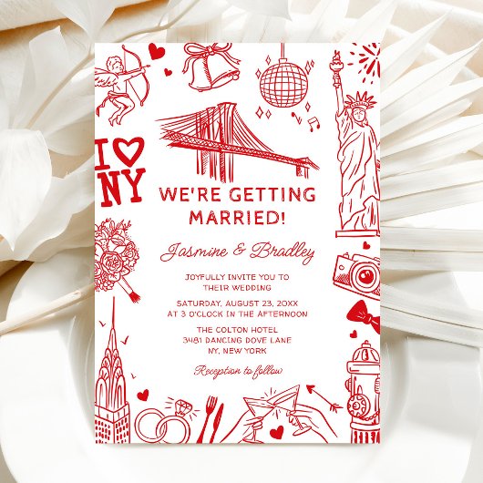 Invitation New York Fun Doodle Wedding