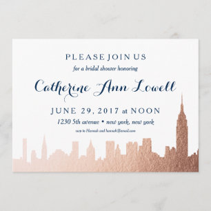 Invitation New York Skyline Faux Rose Gold Fête des mariées