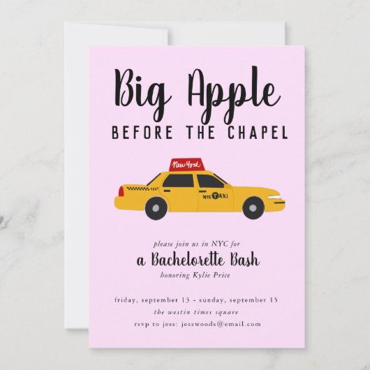 Invitation New York Taxi Big Apple Bachelorette Party (Devant)