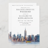 Invitation New York Watercolor Bachelorette Weekend (Devant / Derrière)