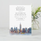 Invitation New York Watercolor Birthday Weekend (Debout devant)