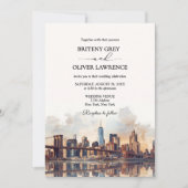 Invitation New York Watercolor Skyline Destination Wedding (Devant)